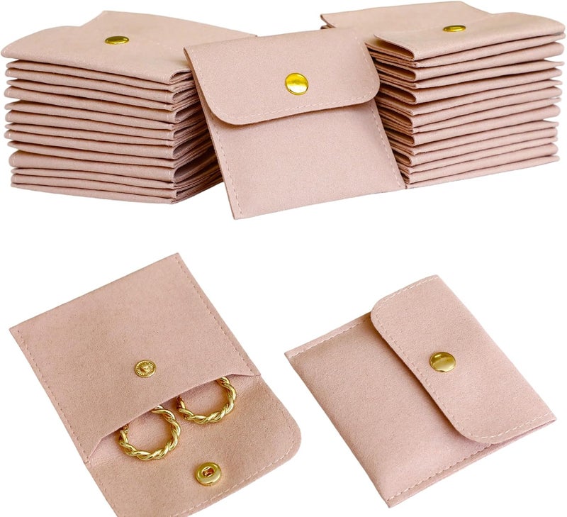Handmade 40pcs Pink Microfiber Jewelry Pouch Button Bag 8 x 8cm, Jewelry Packaging Bag Luxury Small Favor Bags Jewelry Gift Bags for Earrings Necklaces Bracelet Ring - Image 1